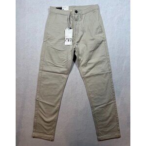 Zara The City Trouser Slim Fit Stretch Khaki Beige Casual Chino Pants Women's 29